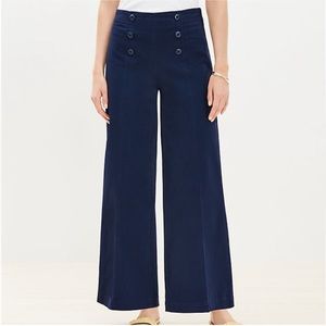 LOFT Navy Sailor Wide Leg Pants in Twill - 10